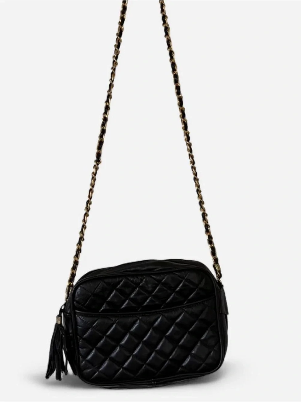 Black Leather Crossbody Purse w/ Gold Strap <3